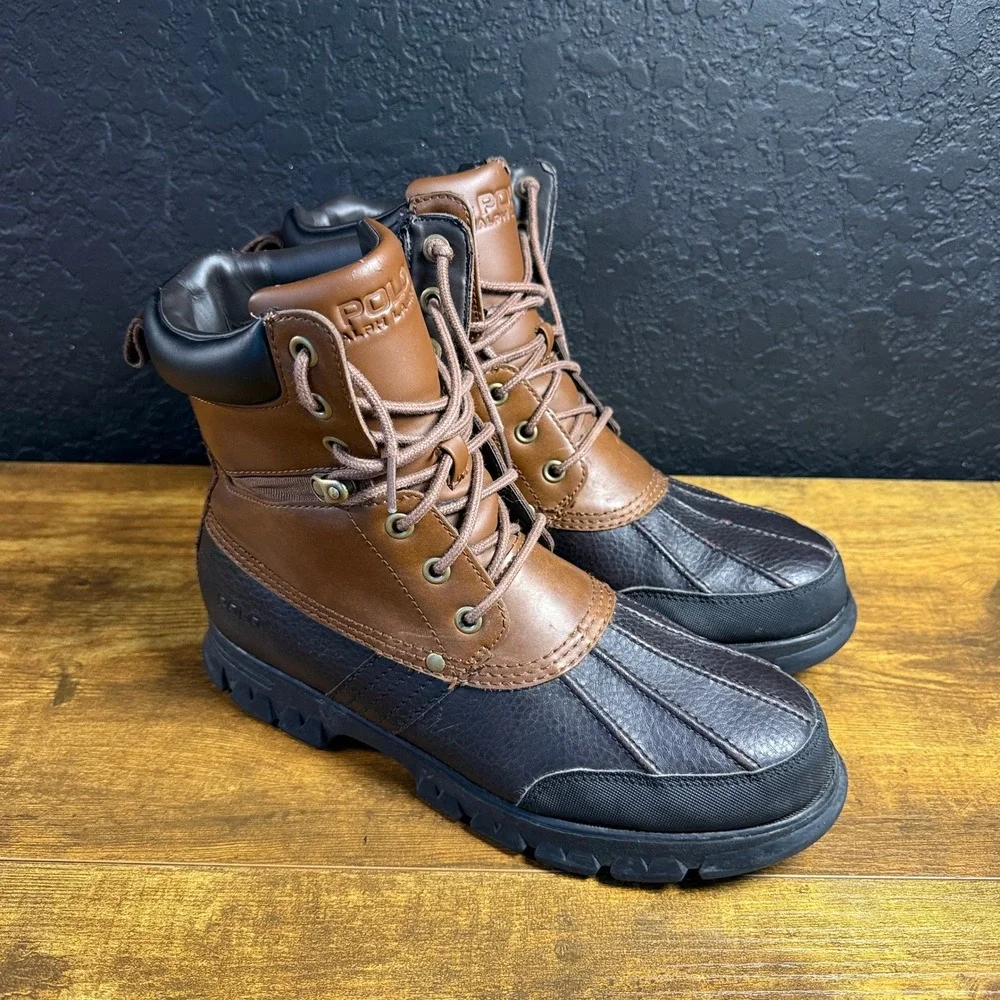 Polo Ralph Lauren Cain 0862 Brown Leather PU Duck Boots Mens 9.5D